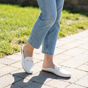 Saks Fifth Avenue White Leather Mules NWB